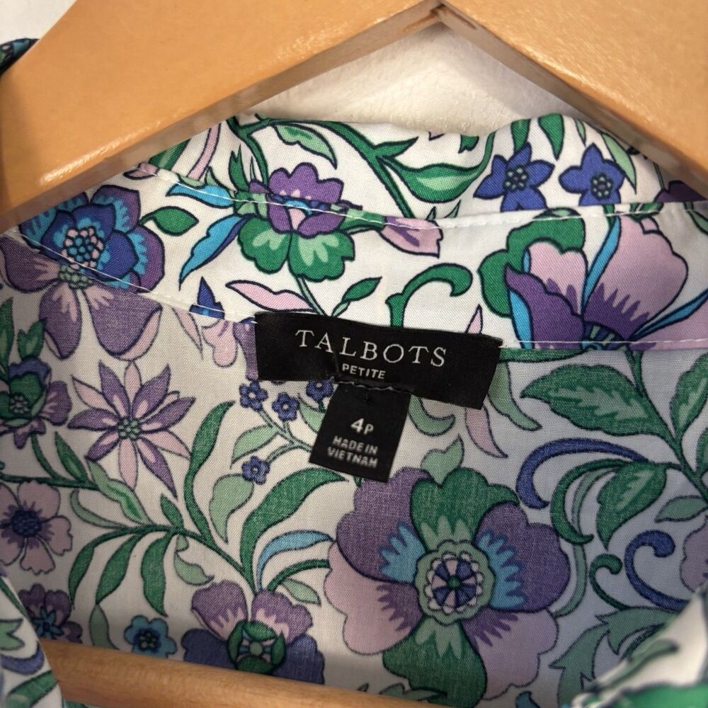 Talbots Womens 4P Fit & Flare Poplin Shirt Dress, Spring Fleur Pockets Floral - Picture 6 of 10